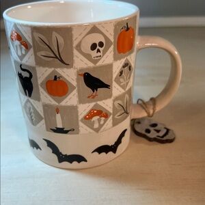 Halloween Themed Ceramic Mug with Skull Charm